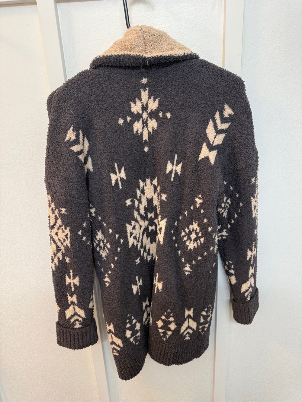 Knox Rose Plush Aztec Shawl Cardigan - Cream & Dark Brown - Picture 2 of 5